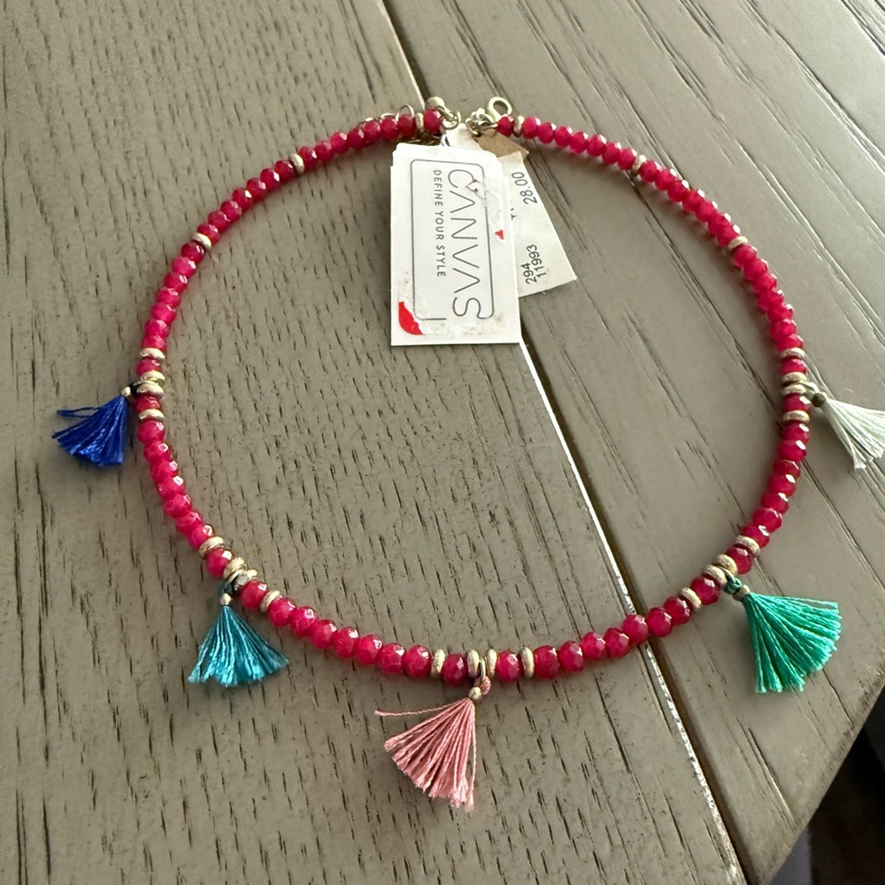 Canvas Beaded Choker necklace with tassels